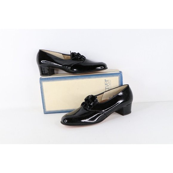 NOS Vtg 90s Streetwear Womens 11 B Patent Leather Chunky Heel Shoes Black USA